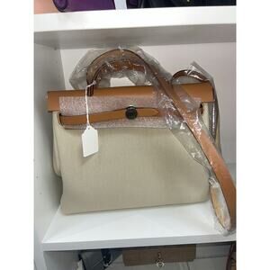 Hermès Herbag Zip 31 Beige Canvas & Natural Leather Handbag